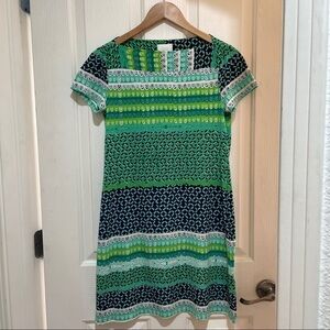 DONNA Morgan Shift Dress green short sleeve DM geometric design size small